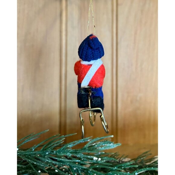 Vintage Miniature Felted Wool Boy Bicycle Christmas Ornament - Picture 2 of 4